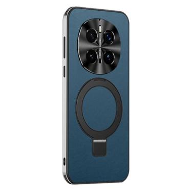 Imagem de HAO RIYLN Capa de couro magnética para Honor Magic 7 Pro/7, suporte de anel oculto, capa de telefone com suporte, câmera à prova de choque, capa slim fit, azul, 7Pro