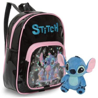 Imagem de Kit Mochila Infantil Menina Stitch Costas Creche Com Pelúcia - Plike
