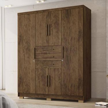 Imagem de Guarda Roupa Solteiro 6 Portas 3 Gavetas Taurus - Imbuia Rústico Imbuia Rústico