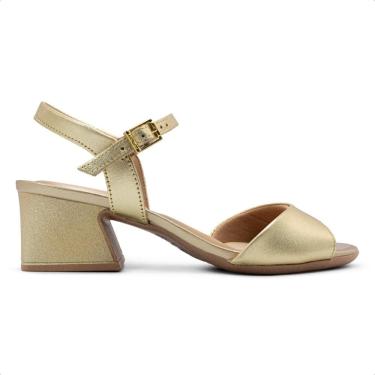 Imagem de Sandália Usaflex Feminina Salto Geométrico Couro Casual AM22004