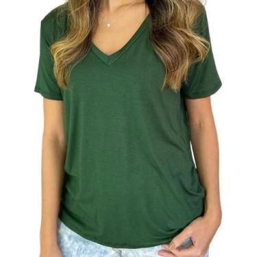 Imagem de Kit 3 Blusa Decote V Feminino Básica Lisa Manga Curta Gola V - Hettler