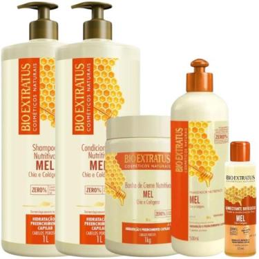 Imagem de Kit 1 Shamp 1 Condic 1 Banho 1L 1 Final. 500ml 1 Fix 55ml Mel Nutritiv