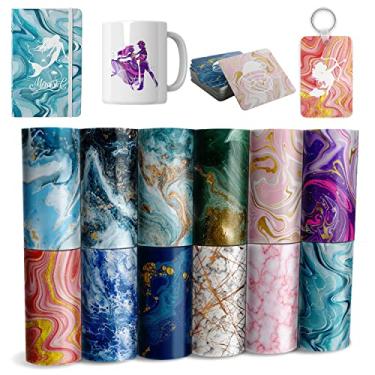 Imagem de Folhas de tinta de transferência de sublimação - papel de sublimação de mármore aquarela, papel de transferência para camisetas de chaveiro DIY, 12 peças/conjunto, 30,5 x 11,4 cm