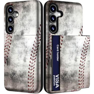 Imagem de IWONE Capa para celular compatível com Samsung Galaxy S24 FE fofa com porta-cartões/S24FE à prova de choque slim slot carteira para mulheres/basquete, esportes, vintage, retrô