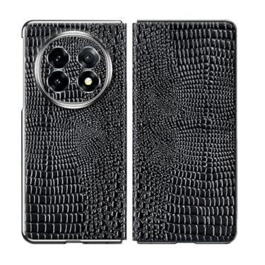 Imagem de HAO RIYLN Preto, Find N5, capa de couro genuíno para Oppo Find N5, fecho magnético flip clássico padrão de crocodilo capa de precisão para lente de câmera buraco de proteção de corpo inteiro