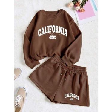 Imagem de Conjunto Feminino Gola Careca E Short Moletom Estampado Slogan Califór