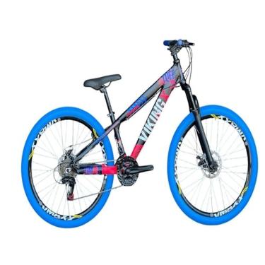 Imagem de Bicicleta Vikingx Preto Rosa 26 Câmbios Shimano Roda Vmaxx 21v Pneu Azul