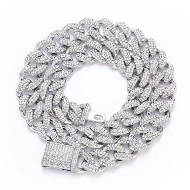 Imagem de EMESLY Corrente de elos cubanos Miami / Colar de prata (40, 46, 50, 56, 61, 76 cm); pulseira hip hop (comprimento de 20 cm) para homens e mulheres; joia perfeita para presente brilhante, 24.0 Inches,