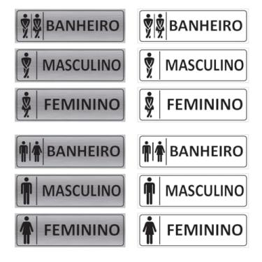 Imagem de Placas Sinalização Porta Banheiro WC Lavabo Masculino Feminino Unissex PVC c/Fita Dupla Face 29 x 9 cm (Kit escovado 1)