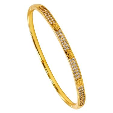 Imagem de Bracelete De Moeda Antiga Banhado A Ouro 18k - Cravejado Frontal 4mm