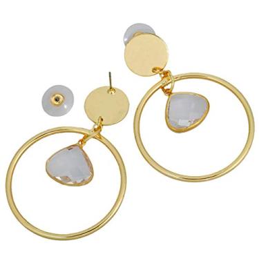 Imagem de Brincos de cristal Nupuyai com pingente de cristal para mulheres, brincos de argola circular para meninas