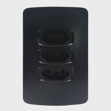 Imagem de Conjunto 1 Placa 4x2 + 3 Tomadas 2 pólos + Terra 10A Gracia Maxx Alumbra Preto