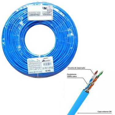 Imagem de Cabo De Rede Cat6 Cobre Utp 4 Pares Azul 100 Metros Gigabit
