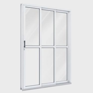 Imagem de Porta de Aço de Correr 213x150cm 3 Folhas com Vidro Liso Ullian Esquadrias Metálicas