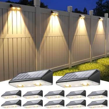 Imagem de APONUO Luzes de cerca solar, IP64 à prova d'água, 9 modos de cores de iluminação RGB LED de brilho, cerca de luzes solares externas para quintal, quintal, parede, deck, pátio, pacote com 12, preto