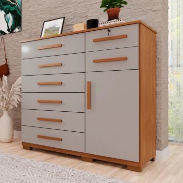 Imagem de Cômoda para Quarto 1 Portas 8 Gavetas Ônix Expresso Móveis Cinamomo / Off White