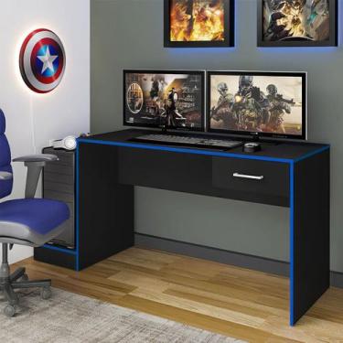 Imagem de Mesa Escrivaninha Gamer Para 2 Monitores - ARTELY, Preto Acetinado/Azu