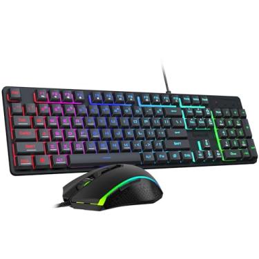 Imagem de Redragon Teclado e mouse para jogos S107 atualizados, teclado RGB para jogos e mouse 10.000 DPI com 25 teclas anti-fantasma, mouse programável de 1K Hz com software, Plug & Play para PC, laptop