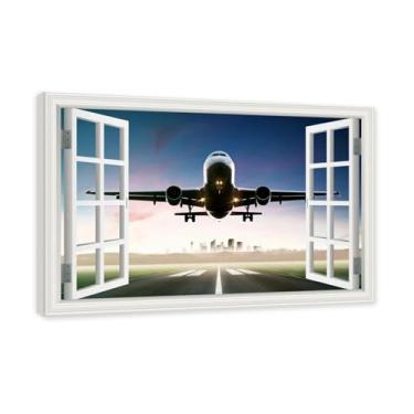 Imagem de Arte de parede em tela de janela aberta, impressão natural em tela, "Avião no céu 45.7 cm, decoração de parede de paisagem de janela, decoração de casa moderna. Moldura interna 30x45cm-11.8x17.7in
