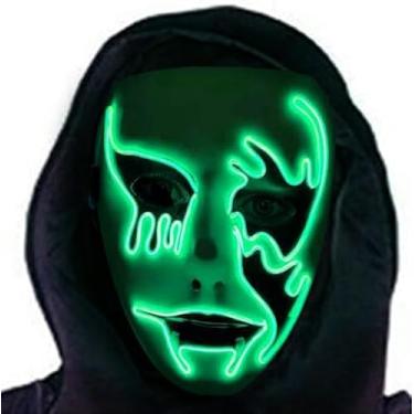 Imagem de SHANJIA Máscara de Halloween, máscara de caveira iluminada para todas as idades, unissex, tema de terror, máscara com iluminação LED, perfeita para o festival de Halloween, cosplay, baile de máscaras
