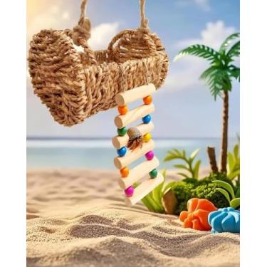 Imagem de Aiqriwv Esconderijo de caranguejo eremita com escada de madeira natural - Rampa de ponte de escalada de aquário para animais pequenos - Acessório de habitat para caranguejos, hamsteres, pássaros