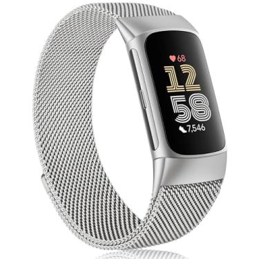 Imagem de Meliya Pulseiras de reposição para Fitbit Charge 6 para mulheres e homens, pulseira magnética ajustável de aço inoxidável compatível com Fitbit Charge 6 Fitness Tracker (prata)