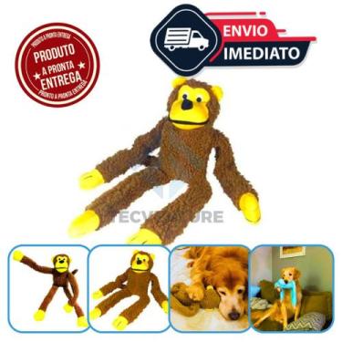 Imagem de Macaco de Pelúcia Caco  Brinquedo Interativo com Apito para Cachorros 