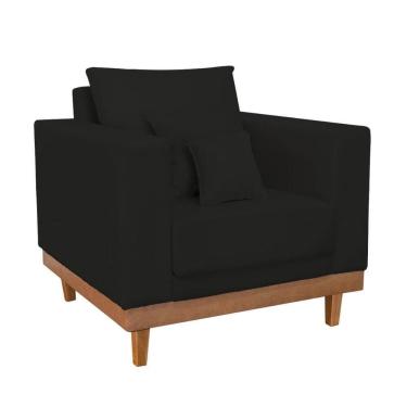 Imagem de Poltrona Living Confortável Suede Pés Madeira Com Almofadas Preto
