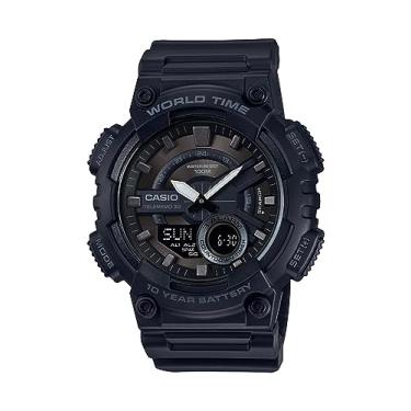 Imagem de Casio Relógio masculino AEQ-110W-1BVCF clássico, analógico-digital, quartzo, preto, Preto/preto, One Size, AEQ110W-1BV
