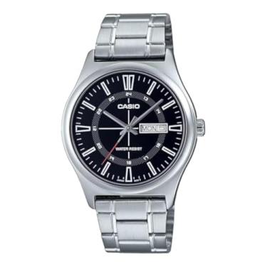 Imagem de Casio Relógio masculino de aço inoxidável com mostrador preto de quartzo MTP-V006D-1CUDF, Preto, One Size, pulseira