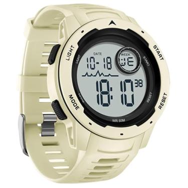 Imagem de Relógio digital masculino 50 m à prova d'água, tático, retroiluminação, cronômetro, alarme 12/24h relógio de pulso masculino esportivo ao ar livre, Caqui, esporte