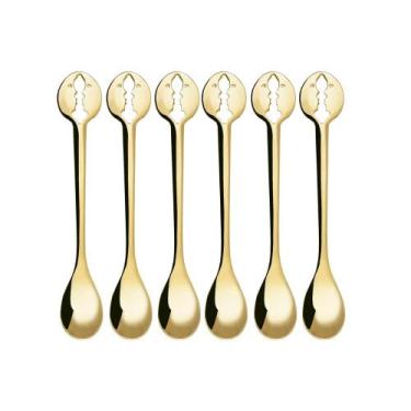 Imagem de Conjunto de 6 Peças Colheres Café Banhado Ouro 24kl Kiss Cozinha Utens