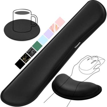 Imagem de Gimars Upgrade Enlarge Descanso de pulso de espuma viscoelástica de gel sedoso para teclado de computador, mouse, 3 peças de descanso de pulso ergonômico para alívio da dor, descanso de mouse pad,