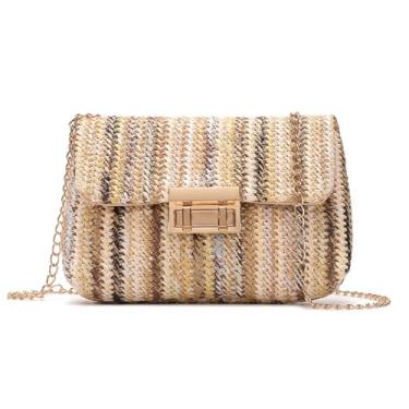 Imagem de Bolsa feminina colorida de palha arco-íris em tecido de vime, bolsa tiracolo para primavera e verão, Estilo 6