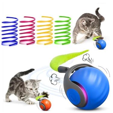 Imagem de 5 peças de brinquedo interativo para gatos com movimento automático, bola de brinquedo inteligente com cauda de substituição para gatos/cães entediados em ambientes internos, bola de provocação com