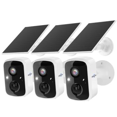 Imagem de Hiseeu Câmera solar de segurança externa, pacote com 3 câmeras inteligentes 100% sem fio 3K 4MP de vigilância interna WiFi para segurança doméstica externa, detecção de movimento PIR/AI, impermeável,