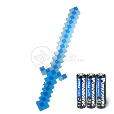 Imagem de Kit Brinquedo Espada Pixel Minecraft 58cm C/Som Luz+3 Pilhas
