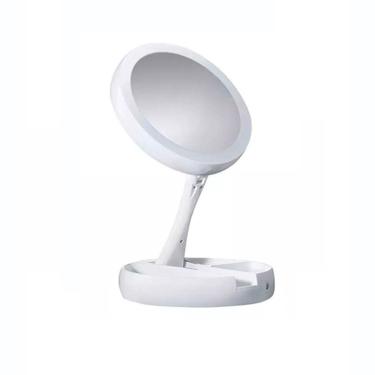 Imagem de Espelho Para Maquiagem Dobrável Dupla Face Aumento 10X Com Luz Led E Organizador Redondo