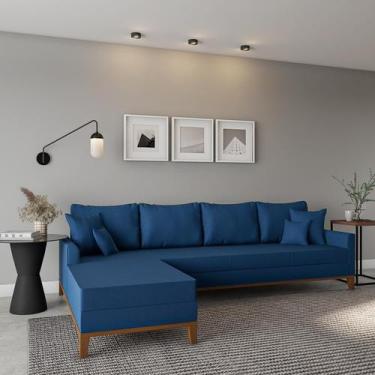 Imagem de Sofá 4 Lugares Tacna Com Chaise Esquerdo Linho Azul Marinho - Mobly