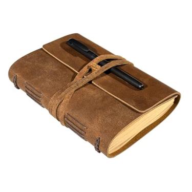Imagem de Caderno marrom – Melhores diários de couro genuíno legal para escritores, diário de tamanho pequeno, 14 x 19 cm, bloco de notas para homens e mulheres, presentes, trabalho, viajante, pessoal