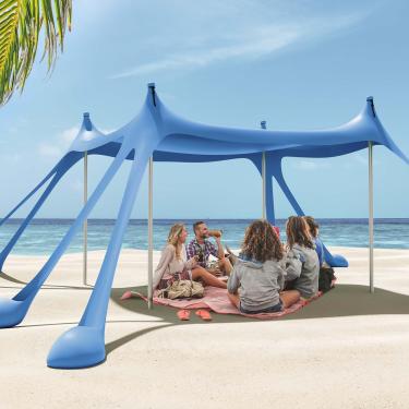 Imagem de Gardentime Tenda De Praia Com Cobertura Solar, 3 X Metros, Proteção Solar Fps 50+, Sombra Portátil 8 Sacos Areia, 4 Varas, 2 Pás Estaca Chão Para Acampamento Ao Ar Livre, Quintal, Pesca, Piquenique,