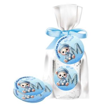 Imagem de kit 25 Lembrancinhas Alcool Gel Ursinho Azul Maternidade e Chá De Bebê