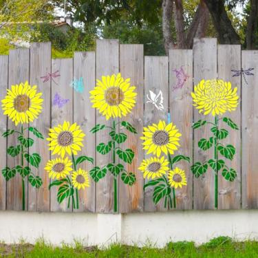 Imagem de Estêncil de flores grandes para cerca de madeira ao ar livre girassol floral jardim cerca estêncil para pintura em paredes artesanato de renda reutilizável casa lona móveis papel (floral9)