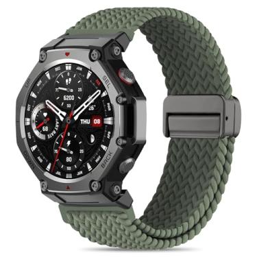 Imagem de HQzon Pulseira de tecido elástico compatível com Amazfit T-Rex 3, pulseira de substituição esportiva com fivela magnética de metal compatível com Amazfit T-Rex 3