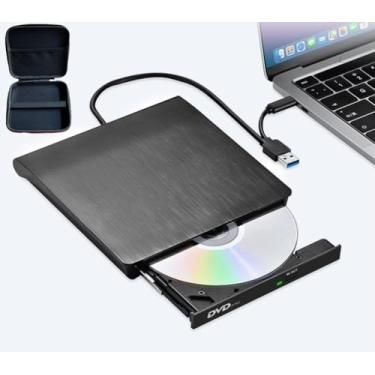 Imagem de Unidade de DVD externa USB 3.0 tipo-C leitor de gravador de CD/DVD, unidade de CD externa portátil para laptop/desktop, unidade de DVD USB compatível com Windows, MacBook, Linux, CD/DVD +/-RW (2 em 1
