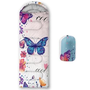 Imagem de Smell Sunshine Saco de dormir infantil para meninos e meninas, estampa de flores de borboleta, leve, quente, portátil, uso interno, impermeável, resistente ao clima frio, saco de dormir para