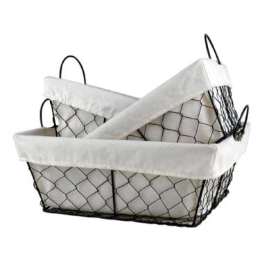 Imagem de Jogo de 3 cestas quadradas Terra em ferro com alca e tecido 30x30/26x26/22x22-BEGE - Dynasty- Full Fit