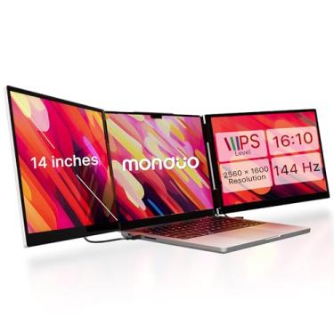Imagem de monduo Extensor de tela de vidro para laptop Pro de 14 polegadas, monitores portáteis duplos de 14 polegadas 2K, 144Hz, 100% DCI-P3, 500 nits, acabamento de alumínio para MacBook Pro e Windows de 14