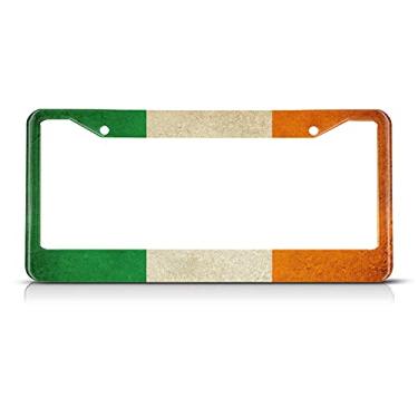 Imagem de Beabes Moldura de placa de licença vintage da Irlanda com bandeira irlandesa molduras de etiqueta automotiva verde branco laranja listra suporte de placas de licença 2 furos decorativos carro caminhão