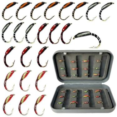 Imagem de Qievcrme 24 peças de pesca com mosca, iscas de truta, equipamento de pesca, moscas com robalo de truta em caixa, isca artificial de peixe (24 peças de mosquitos)